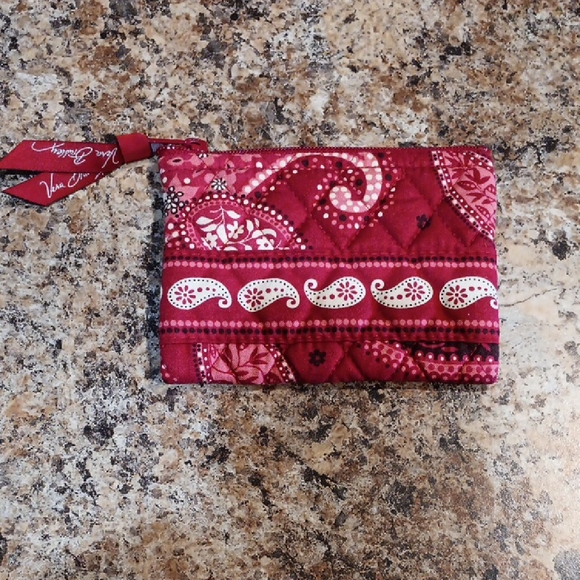 Vera Bradley Handbags - Vera Bradley Red Quilted Paisley Wristlet Pouch with Ribbon Pull